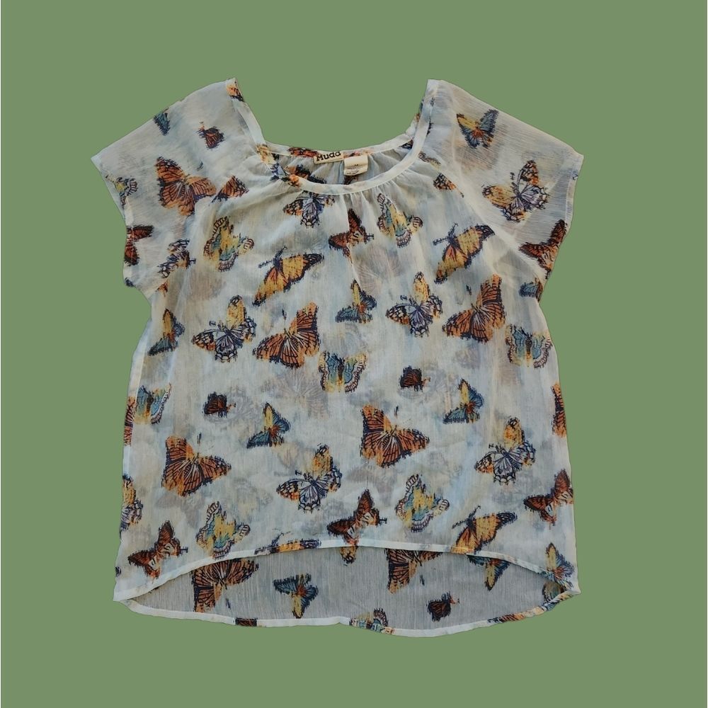 Mudd short sleeve polyester sheer blouse size medium